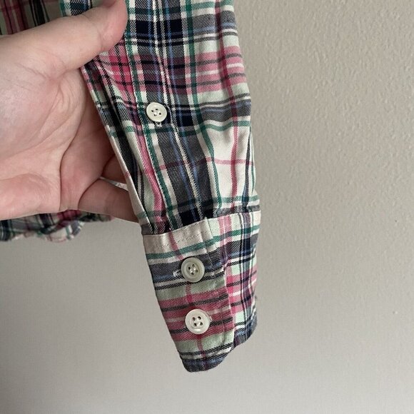 J.Crew Women 00 Mint Strawberry Plaid Cotton Preppy Button Front Boy Shirt - Picture 5 of 11